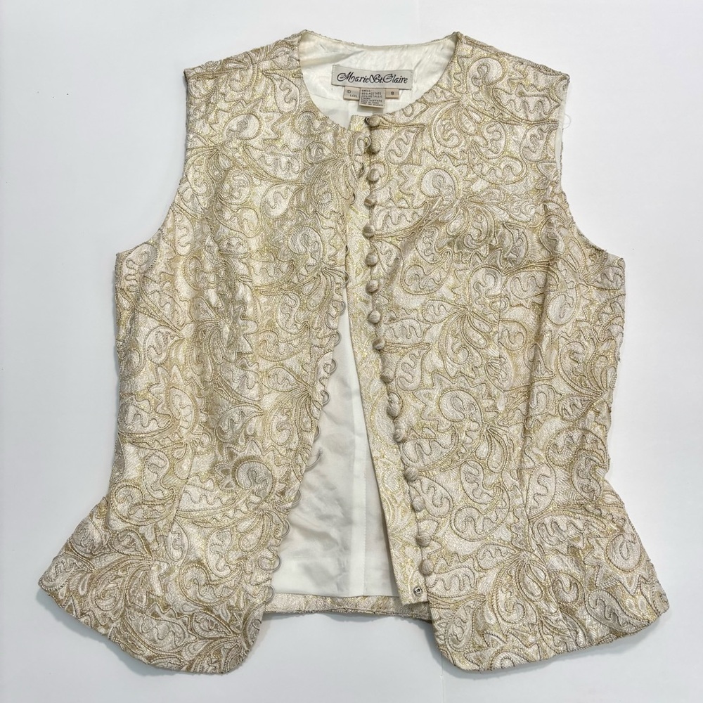 vintage sz 8 Marie St. Claire embellished gold brocade  floral vest